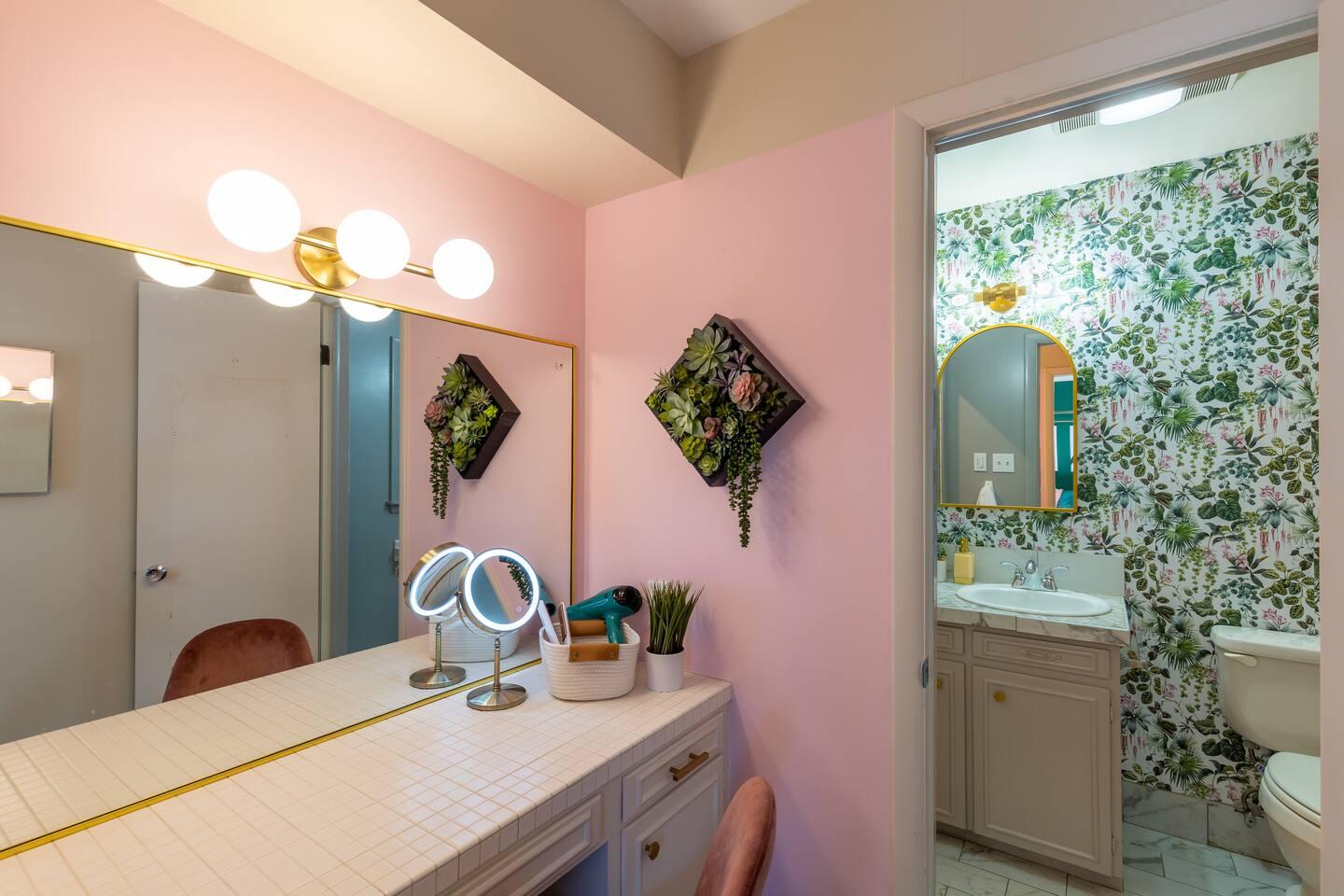 Master Bath - The "Makeup Room" has a large mirror with bright vanity lighting. 10x LED makeup mirror, full size hair dryer and flat iron.